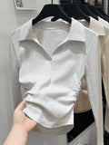 Pure Cotton POLO Collar Long-Sleeved T-Shirt Lady Spring And Autumn Dress Wears 2025 New Bottom Shirt Inside The High Sense Of Top