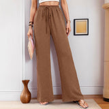 Women's New Casual Pocket Simple Tight Waist Draw Trousers Trousers Women