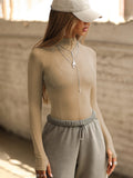 2026 Explosion Long-Sleeved Women's Tulle Perspective Top Fit Half-High Net Yarn Bottoming Woman