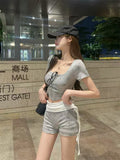 Korean Version Of Sweet Spicy Little Man Wearing Pure Want To Print Thin Short Coat Low-Waisted Folding Shorts Two Sets Of Women
