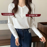 Grinding Hair Chic Design Feeling White Long-Sleeved T-Shirt Women With V-Neck Knitted Bottom Shirt 2026 Autumn And Winter New Top