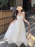 French Bare Back Hanging Neck Sling Dress Women's Summer 2026 New Sweet Temperament Seaside Holiday Chiffon Dress