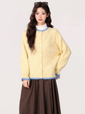 Yellow Round Collar Knitted Long Sleeve Autumn And Winter Thicken 2026 New Soft Sweater Cardigan Jacket Women's Button Top
