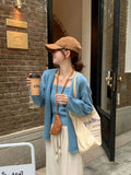 Blue Long-Sleeved Soft-Sleeved Knitted Cardigan Women's Autumn 2025 New Korean Loose Lazy Sweater Coat Top