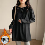 Medium-Long De-Yvel Bottomed Shirt Women In Autumn And Winter With Loosely Thicken Long-Sleeved T-Shirt Design Sense Top 2025 New
