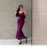 Purple Hanging Dress Women Summer Pure Wind Sexy Long Skirt Tight Body To The Hip Fishtail Skirt