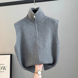 Knitted Vest High-Neck Double Zipper Comfortable Simple Early Autumn New Temperament Full Thin Bottom Shirt Vest Top