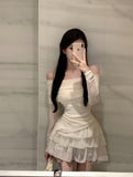 Pure Sweet Suit Dress Dress Girl Slimny Sleeves On The Shoulder Hot Girl High-Waist Cake Short Skirt Two Sets