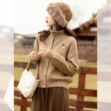 Ginger Tony High-Collar Women's Cardigan Jacket Loose Lazy And High-End Sweater Autumn And Winter New Thick Collar