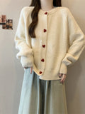 Red Love Buckle Gray Knitted Cardigan Sweater Coat Women Autumn New Large-Size Fat Mm Korean Chic Top
