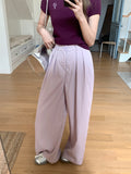 Korean Fashion Solid Color Thin Tug Trousers Women 2026 Summer New Commuting Lazy Casual Trousers