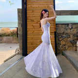 Yoat Lace Splicing Sling Dress Women's Summer 2025 New Waist-Down Age-Repressing Net Yarn Fishtail Dress