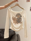 Pure Desire To Oblique Shoulder Lace Long-Sleeved T-Shirt 2026 Early Autumn Folded Waist-To-Bottom Shirt-Word Shoulder