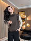 French Outside Wear Half-Open High-Neck Knitted Jersey Vest Lady Early Autumn And Winter Folding Wearing Warm Inside The Vest Woolen Top