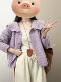 Purple Shawl Sweater Lazy Knitted Shirt Jacket Woman 2025 New Look Good Early Autumn Wear Top