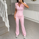 Dili Y2K Zipper Short-Sleeved Sports Trousers Women's Clothing 2025 Autumn And Winter