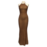 Autumn 2025 New Women's Temperament Elegant Hanging Neck Knitless Sleeveless Dress