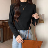 Half-High Collared De-Velvet Bottom Shirt Women In Autumn And Winter 2026 New Solid Color Warm Long Sleeves Thin Top