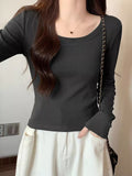 White Shoulder Repair Long-Sleeved T-Shirt Girl Early Autumn New Ocean With Small Short Bottom Top