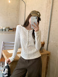 White Casual Flower Long-Sleeved Knitted T-Shirt Women 2026 Early Autumn Design Feeling Inside The Bottom Shirt Top