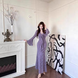 Royal Sister Unique Beauty V-Neck Purple Body-Beauty Fishtail Huge Look Long-Sleeved Dress Autumn 2025