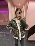 Small Print Leisure Languid Knitted Collar Zipper Long-Sleeved Sweater Seaside Vacation