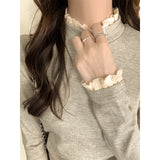French Fake Two Splicing Lace Lace Hair Thick Long Sleeve Bottom Shirt Women Autumn And Winter Coat