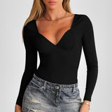 Dili 2025 Autumn And Winter Y2K Women's Vcollar Fit Bottom Long-Sleeved Top
