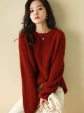 Red Bright Silk Knitted Women's 2025 Autumn And Winter New European Goods High-End Thickened Lazy Bottom Sweater Retro Top