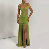 2025 Sexy Chest-Closing Back Dress Fashion Temperament Net Shrink-Up Open Forked Tossed And Hip Dress