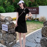 Pure Cotton Shoulder POLO Collar Embroidered Dress Women Summer New Sweet Sister Style Slim Slim Small Man T-Shirt Dress