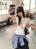 Korean White Waist Short-Sleeved T-Shirt Women's Summer 2026 New Round Neck Repair Body In The Shoulder With A Short Top