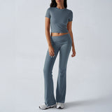 Dili Women's Clothing 2025 Spring And Summer Leisure Solid Color Repair Short Sleeve Long Pants Set