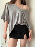 Large-Size Fat MM Korean Version Of Leisure Lazy Wind V-Neck Short-Sleeved T-Shirt Women's Summer New Loose Thin Meat Clothes