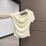 One Word Shoulder Collar Collar Collar Pure Fragrant Shoulder T-Shirt Girl Shoulder Repair Waist Short Sleeve Sexy Short-Sleeve Blouse Summer