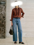 2025 Spring Blouse Windwood Ear Design Relaxed Casual Lace Collar Shirt Commuter Cotton Shirt