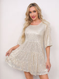 New Burst Fashion Solid Color Loose Waist Short-Sleeved Skirt Dress Banquet Squin Dress