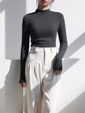 Small Collar White Bottoming Shirt With Autumn And Winter Plus Velvet Blouse Female Velvet Long-Sleeved T-Shirt Half-High Collar