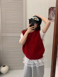 Ankola Red Folded Knitted Sweater Vest Vest For Women's Autumn And Winter Outside The Shoulder Loose Short Horse Clip Small Vest