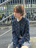 Korean Early Autumn Atmosphere Wearing A Hidden Blue Retro Knit Shirt Sweater Jacket Thin Top