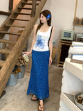 Korean Fashion Watercolor Flowers U Tie Sling Vest Women Summer New Temperament Slim Design Blouse