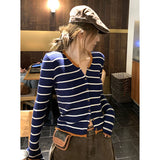 Small Fragrant Wind Hit The Striped Knitted Cardigan Women 2025 Early Autumn New Korean Wearing A Short Sweater Top