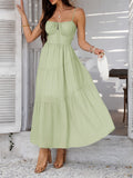 Dili 2025 Spring And Summer Temperament Holiday Wind Solid Color High-Waisted Sling Dress Dinner Dress Women's Dress