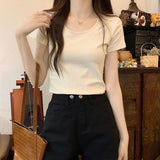 Wine Red White Thin Short Top Woman 2026 Summer New Cotton Shoulder Cover Meat Short Sleeve Bottom T-Shirt