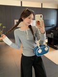 Striped Half-Neck Design Long-Sleeved T-Shirt Women 2026 Autumn New Repair Bottom Shirt Top