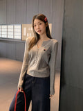 Korean Gray Half-Necked Jabbing Jasmine Embroidered Long-Sleeved Knitted Bottom Shirt In Autumn New Design Top Lady