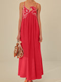 Women's Sweet Style Embroidery Sling Skirt Goldfish Shoulder Strap Loose Dress High-Waisted Loose Long Dress