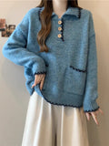 Loose Lazy Wind Polo Collar Thick Knitted Sweater Women's Autumn And Winter 2025 New Thin Inside Hit Bottom Top