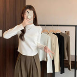 Dejing Small Collar Bottoming Shirt Women Autumn And Winter Thread Small Fragrant Wind Cotton Stacked With A Short Curved Under The Top
