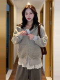 Hooded Jacket Women's Spring And Autumn 2025 New Korean Lazy Zipper Striped Cardigan Dress Early Autumn Wear